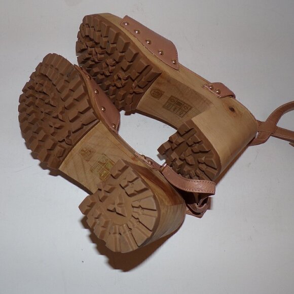 Steve Madden Ocala Tan Leather Ankle Strap Squared Open Toe Studded Wood - Picture 8 of 8